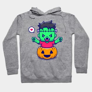 Cute Frankenstein With Pumpkin Halloween Cartoon Hoodie